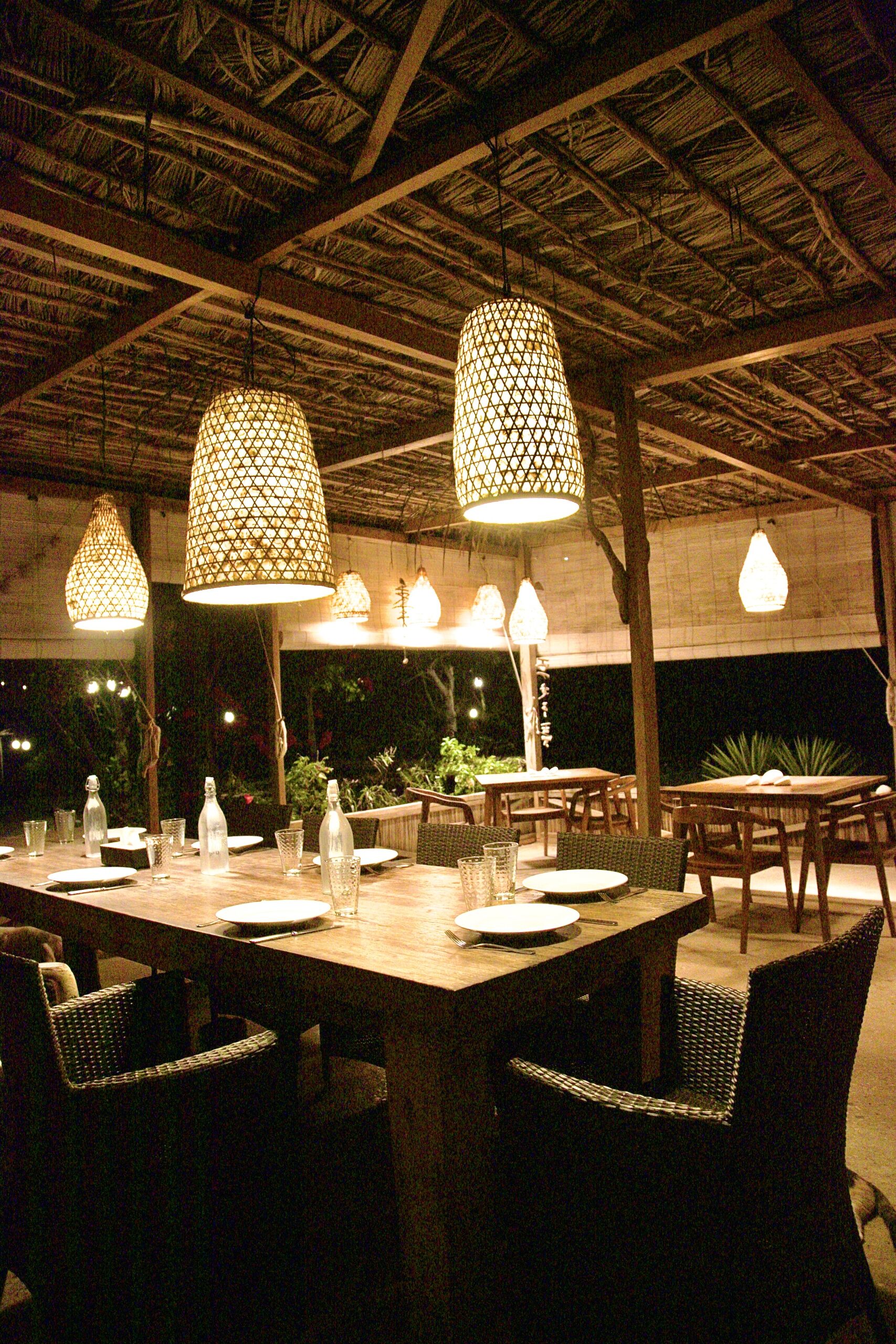 The thatched dining pavilion